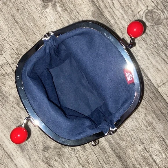 RABBITS BLUE CANVAS Red Kisslock Large Coin Purse Small Clutch Makeup Bag - Picture 4 of 4